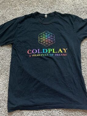 Coldplay Black Short Sleeve Tee with Rainbow Logo